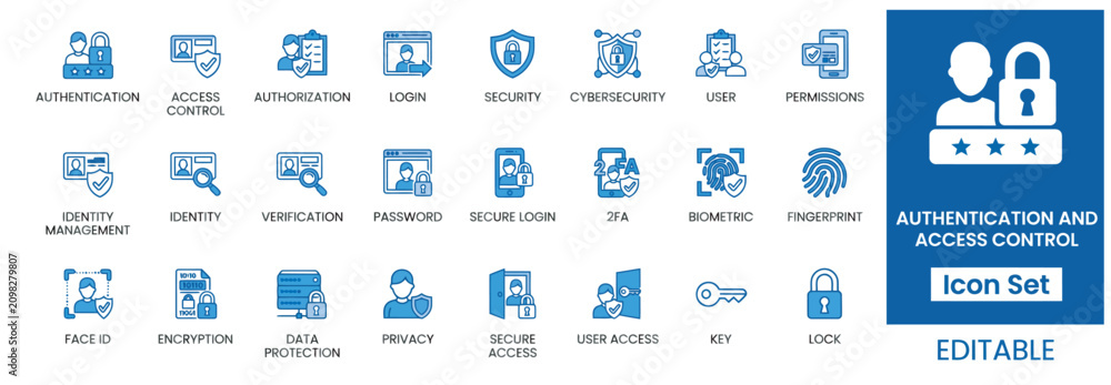 Foto Professional authentication and access control icon set for secure digital ident