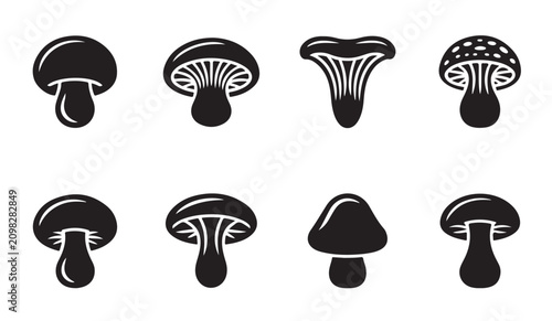 Obraz na plátne Mushroom icon set, vector illustration of various fungi with gill details for design