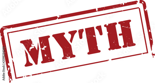 myth rubber stamp in red color, vintage-looking isolated on white background