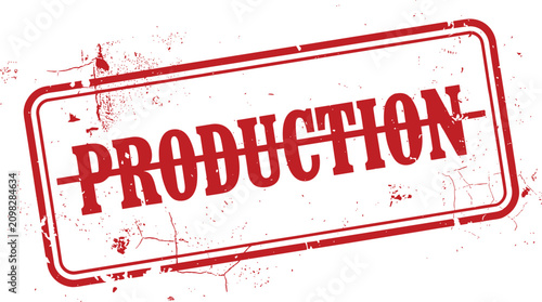 Obraz na plátně Production rubber stamp with strike through line on white background
