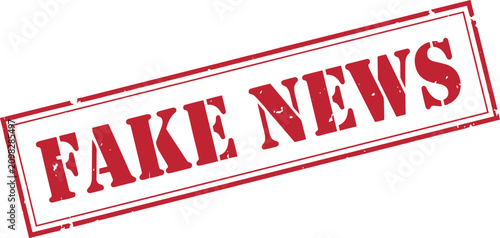 Red rectangular fake news stamp isolated on white background