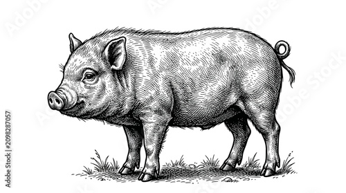 Foto A Large Gray Pig Standing Outdoors.