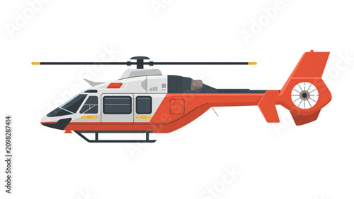 Red and white rescue helicopter flying in the sky Vector