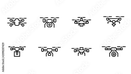 Bild auf Leinwand Set of eight minimalist drone icons in different styles and orientations Vector