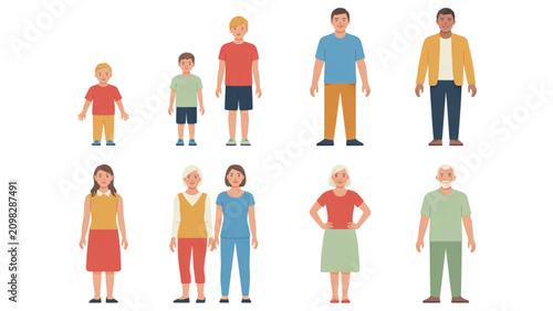 Diverse family illustration with different body types and clothing styles Vector