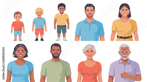 Diverse group of happy people standing together in a row Vector