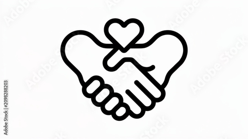 Two hands shaking with four-leaf clover symbol in the center Vector
