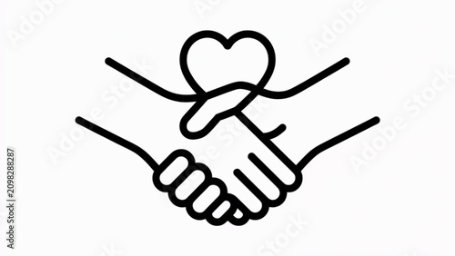 Two hands shaking with a heart symbol in the middle Vector