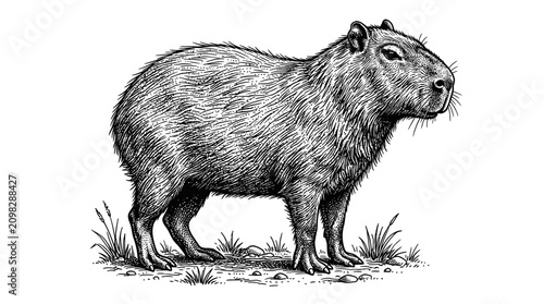 Tableau sur toile Large Rodent Capybara Side View Portrait.