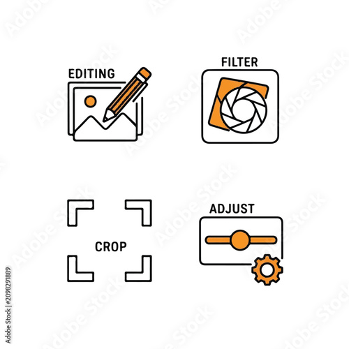 Photo editing tools and filters icons.