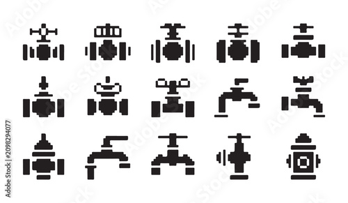 Fotografía Pixelated faucet and valve icons for plumbing, water supply, and industrial applications