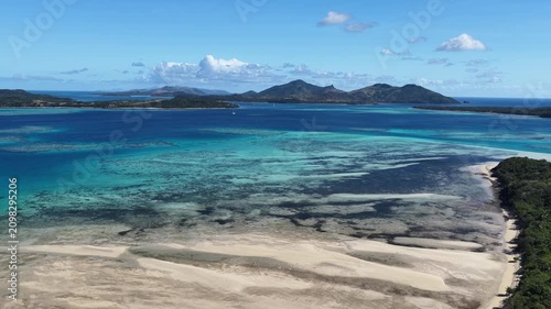 Aerial view of a white sand beach and islands, Oarsmans Bay, Nacula Island, Fiji