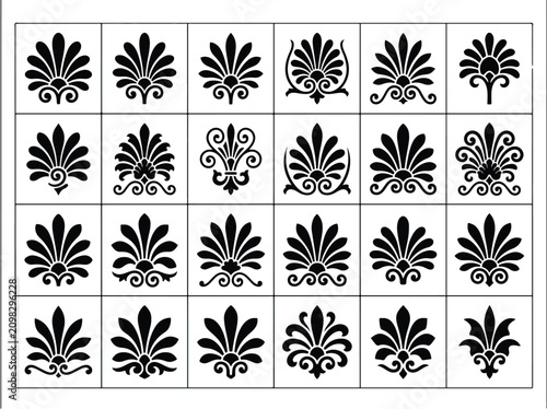 Antique floral ornaments and palmette motifs set