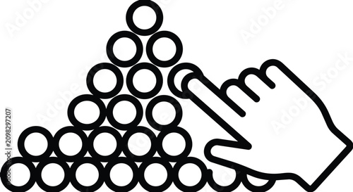 Tableau sur toile Hand pointing to circle in organized triangular stack