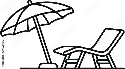 Schilderij op canvas Beach lounge chair and open sun umbrella line art icon with umbrella vacation re