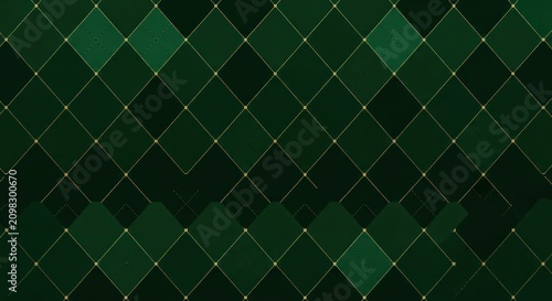 Seamless green argyle pattern with gold dotted lines