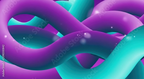 Vibrant abstract intertwined tubes background with glowing purple and teal colors