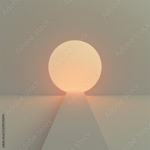 Minimalist 3D illustration of a glowing sphere at the end of a white path representing conceptual journey and hope