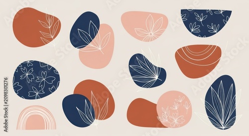 Modern abstract design with organic shapes and minimalist floral patterns