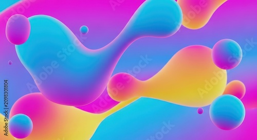 Pink blue yellow abstract fluid metaball shapes background