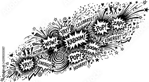 Obraz na płótnie Comic book sound effects explosion, hand drawn pop art speech bubbles with kaboo