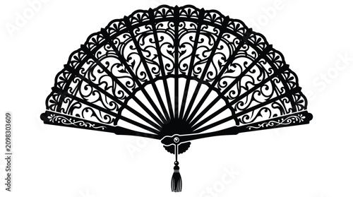 Tableau sur toile ornate fan silhouette on white background black decorative fancy elegant vintage