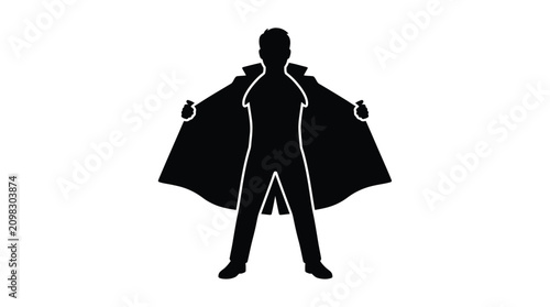 Принти на полотні heroic figure wearing cape silhouette hero black white background iconic bold po