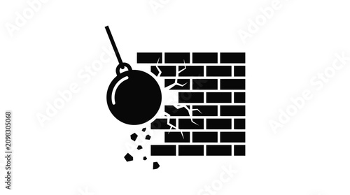 Foto wrecking ball hitting brick wall silhouette destruction impact demolition buildi