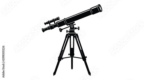 telescope on tripod silhouette astronomy science observation instrument equipment black white background