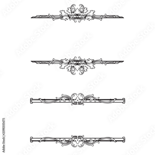 Fotografie Set Vintage baroque Decorative frame with floral ornament engraving illustration