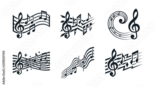 Bilde på lerret Musical Notes and Staff Elements Collection - Vector Art