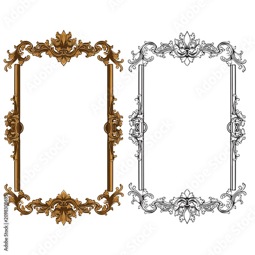 Set Vintage baroque Decorative frame with floral ornament engraving illustration art