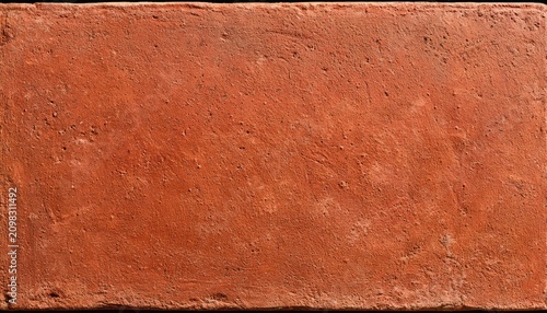 Red, rectangular, textured brick with rough surface and slightly worn edges