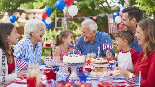 Elderly Couple Sitting on Porch Watching Independence Day Parade at Sunset
