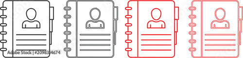 Photos Set of linear address book icons with contact person silhouette and spiral bindi