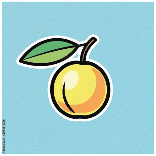 Yellow fruit with green leaf.