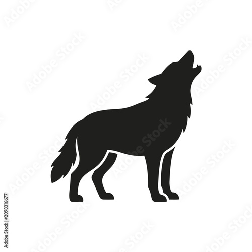 Foto Silhouette of a wolf howling at the moon, isolated on a white background, repres