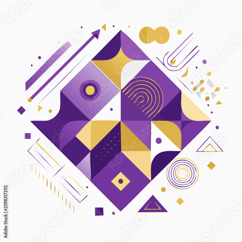 Abstract Geometric Pattern with Purple and Gold Shapes