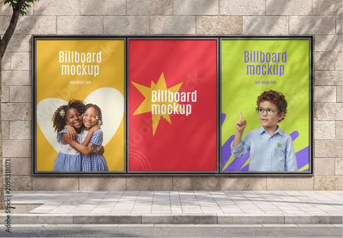 Triple Billboard Mockup on City Wall