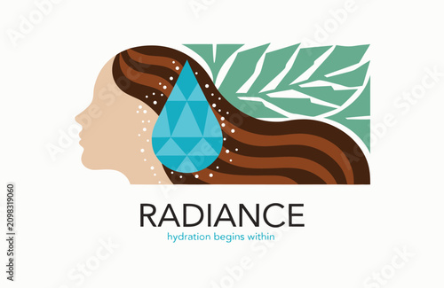 Foto Profile portrait of woman with flowing hair and water droplet for beauty radianc