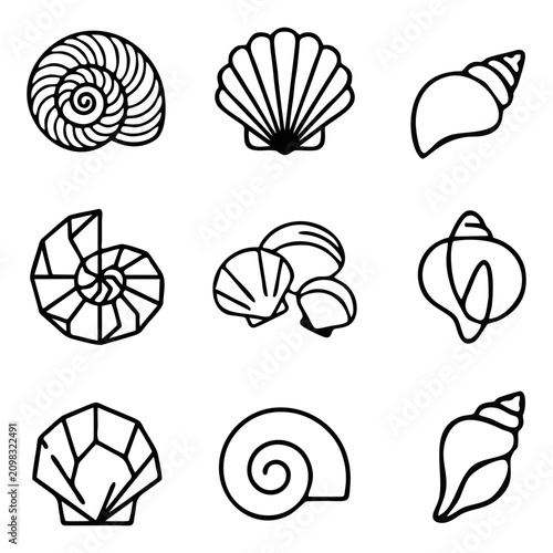 kerang icon in a modern vector style, depicted in a simple minimalist approach with clean lines and basic shapes, found in technology and web user interfaces