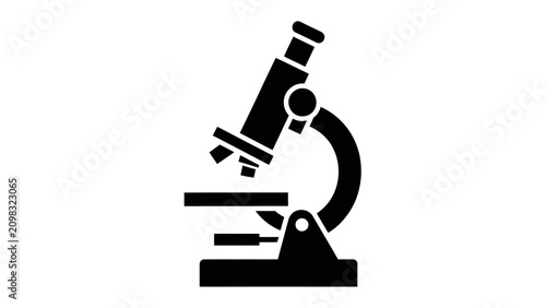 Simple black icon of a compound microscope with a stage and eyepiece