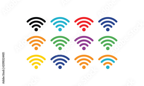 Wifi signal icons in various colors for wireless connectivity.