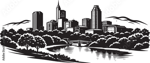 North Carolina Skyline Silhouette Vector Illustration with City Skyline and Rolling Hills