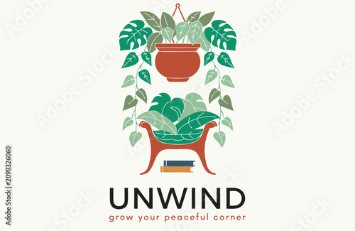 Foto Minimalist vector logo illustration of a potted houseplant hanging above a chair