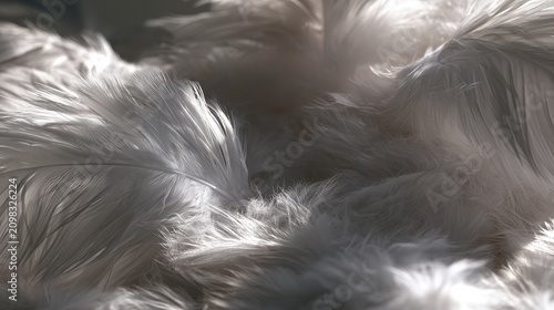 Close up of soft white fluffy feathers illuminated by gentle sunlight