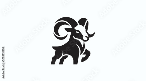 Cuadro en lienzo Stylized Ram Silhouette with Large Curved Horns.