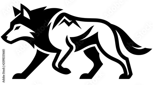 Photography Stylized Wolf Silhouette with Mountain Landscape Inside.