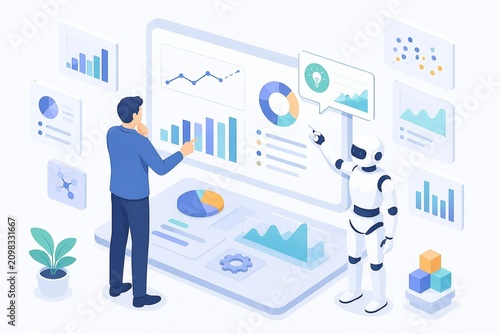 AIとデータ分析を行うイラスト｜Using AI for Data Analytics
