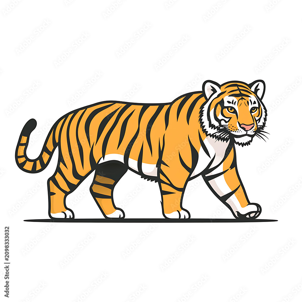 Obraz premium Tiger Flat Vector Illustration, Cute Wildlife Animal Cartoon Icon Isolated on White Background